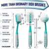 Dish Brush Set of 4 with Bottle Water Brush Dish Scrub Brush Scrubber Brush and Straw Brush Mint Color Kitchen Brushes Ergonomic Non Slip Long Handle