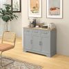 Sideboard Buffet Cabinet with 3 Storage Drawers, Kitchen Cabinet Coffee Bar Cabinet with Adjustable Shelf for Living Room, Gray