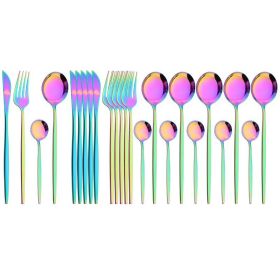 Commercial & Household 24Pcs Dinnerware Set Stainless Steel Flatware Tableware (Color: Rainbow, Type: Flatware Set)