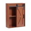 Wood wall-mounted storage cabinet, 5-layer toilet bathroom storage cabinet, multifunctional cabinet with adjustable door